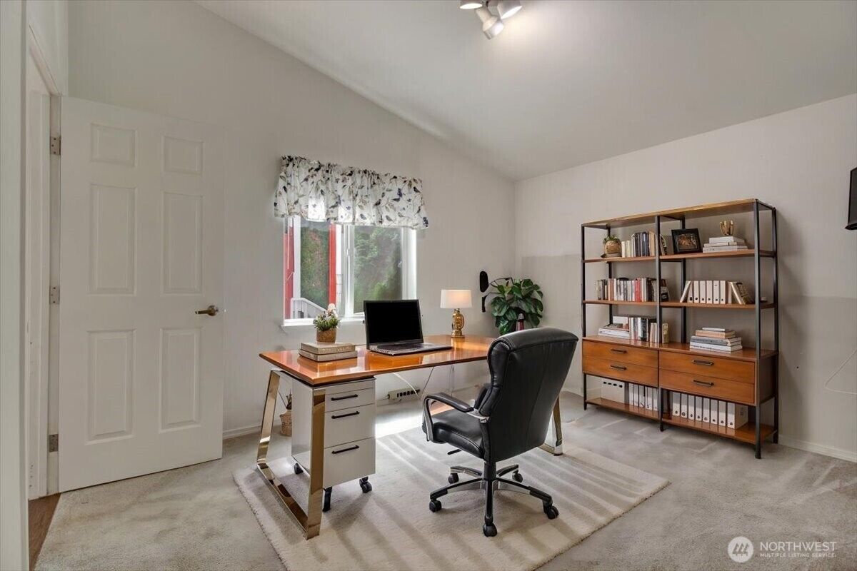 Office with built-in shelving