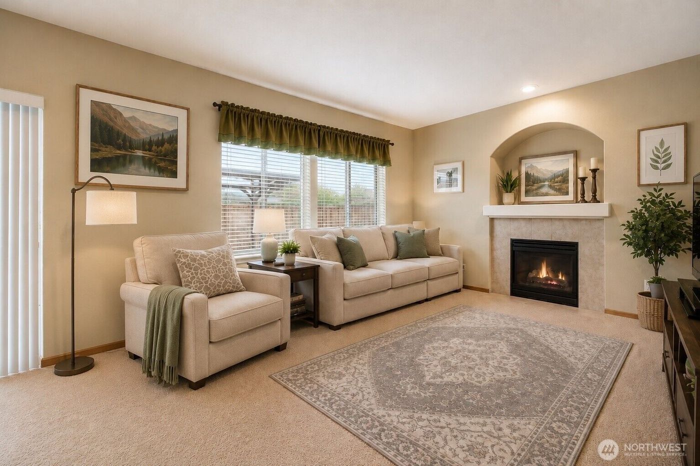Family room with a gas fireplace