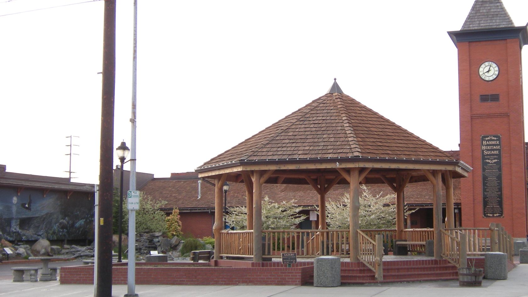 Hammer Heritage Square in downtown Sedro-Woolley, with its gazebo and clock tower